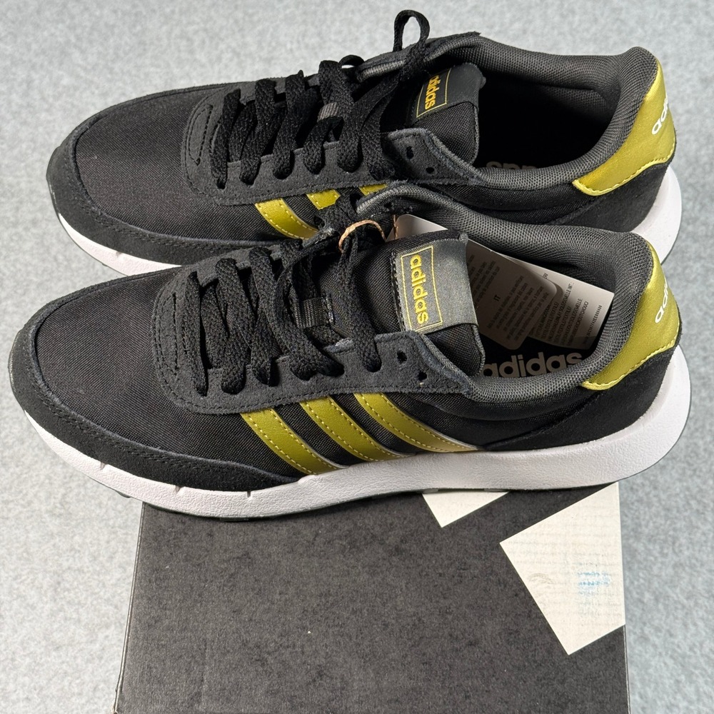 Adidas Run 60s 2.0 Black Gold Women's 7 Retro Running Sneakers NIB - Picture 5 of 8